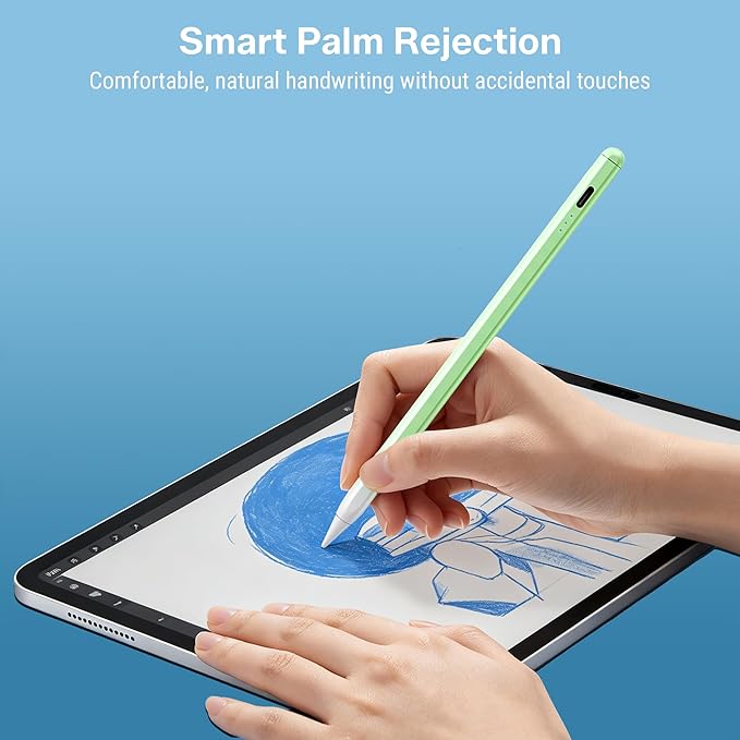 Stylus Pen for iPad 2018-2026, 2X Fast Charge Active Pencil with Tilt Sensitivity & Palm Rejection, iPad 11/10/9/8/7/6/A16, Air M4/M3/M2, Pro M5/M4, Mini 7/6/5 (Green)