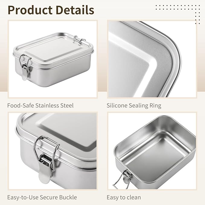 3 PCS Bento Boxes, Stainless Steel Lunch Boxes, Food Storage Containers, Lockable Clips to Leak Proof, Reusable Dishwasher Safe Lunch Snack Boxes(850 ml, 1400 ml, 2400 ml)