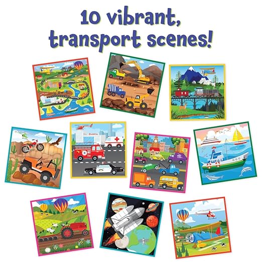 READY 2 LEARN Magic Scratch Paper - Transport - 10 Vibrant Scenes - Scratch Art for Kids - Reveal Colorful, Travel Designs