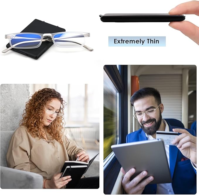SKYOAK Evolved Folding Reading Glasses For Women Men Blue Light Blocking Anti UV Eyestrain Foldable Portable Compact Readers with Flat Hard Case Pocket Computer glasses 3.25 CLEAR