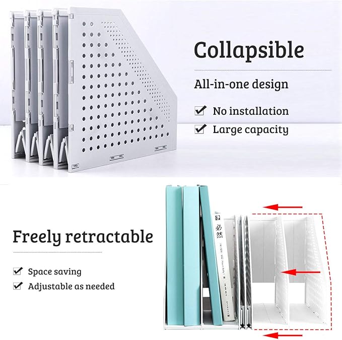 SAYEEC Desktop Collapsible File Magazine Folder Holder 4 Compartment Plastic Hollow Documents Foldable Organizer Files Cabinet Shelf Frames Dividers Rack Display and Storage