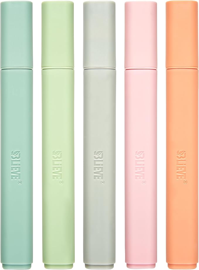 BLIEVE Bible Highlighters No Bleed Through, Chisel Tip, 5 Pack | No Smear, Quick-Dry, Aesthetic Cute Pastel Colors For Bible & Journaling (Pastel Edition)