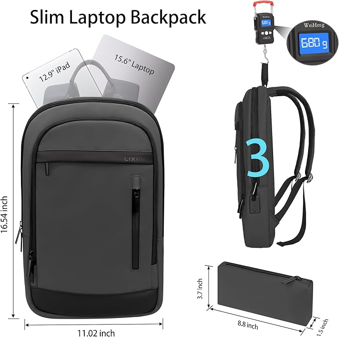 Business Backpack for Men Lightweight Commute Laptop Backpack Anti-Theft Water Resistant Backpack for 15.6 Inch Computer for Daily Office Work with Small Bag (Grey, 15.6")