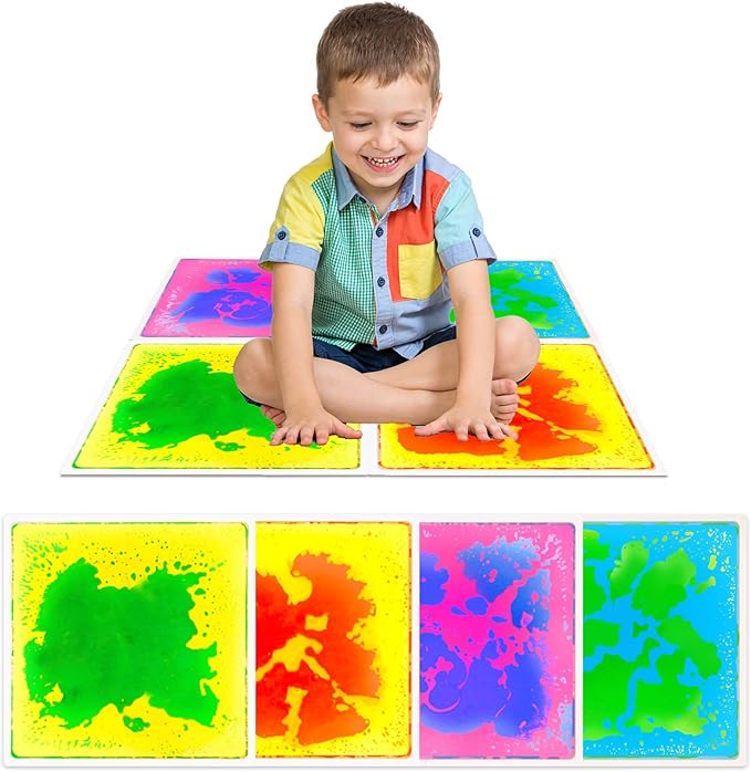 Liquid Sensory Floor Tiles for Kids: 12x12 Inch Active Play Mats for Kids Non-Toxic Leakproof - Non-Slip Color-Changing Pads Stress Relief & Motor Skills Toys for Autism Room