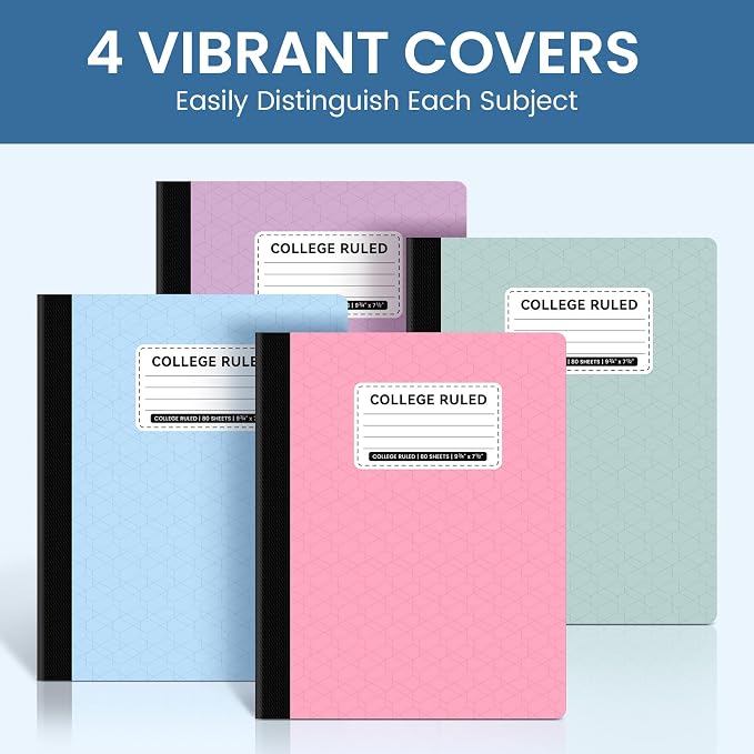 Taja College Ruled Composition Notebook 12 Pack School Supplies, 160 Pages
