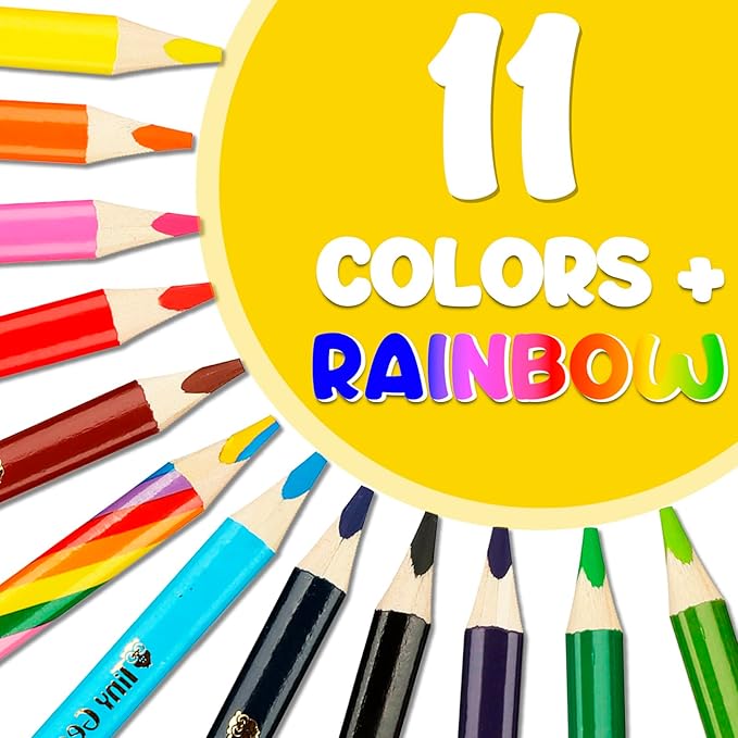 TinyGeeks Jumbo Pencils - NEW -12 Triangle Short Colored Pencils for Kids and Rainbow Pencil + Sharpener - Perfect for Preschool, Toddlers and Beginners + Recommended by Teachers & Experts
