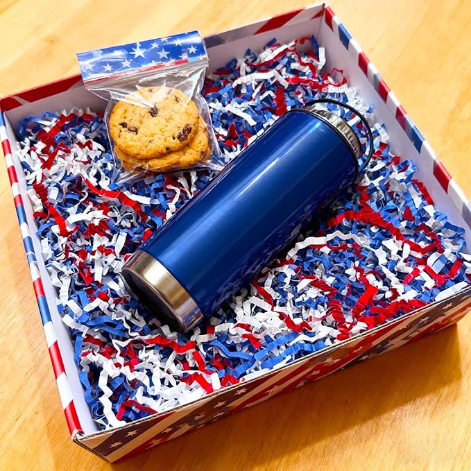 3LB Red Blue White Crinkle Cut Paper Shred Filler, Paper Shreds for Basket Fillers, Birthday, Gift Wrapping, Anniversary, Wedding, Independence Day, 4 of July, Christmas Gift Decor Party Filler
