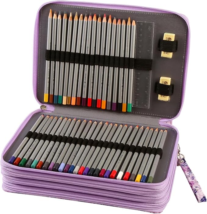 Portable Colored 200 Slots Pencil case Organizer with Printing Pattern for Watercolor Pens or Markers, Pencil Case Organizer for Artist