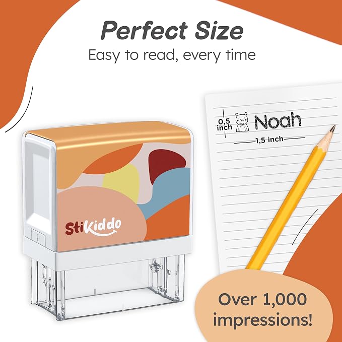 StiKiddo® Personalized Name Stamp for Clothing Kids Waterproof, Custom Name Stamp for Clothes, Paper & School Supplies, Customizable Fabric Stamp with Permanent & Waterproof Ink