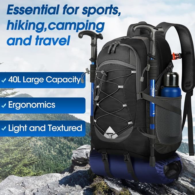 IGOLUMON Hiking Backpack 40L Packable Lightweight Camping Daypack Men Women | Multi-compartment storage Water-resistant Foldable Nylon Material Hiking Day pack for Camping Cycling Outdoor