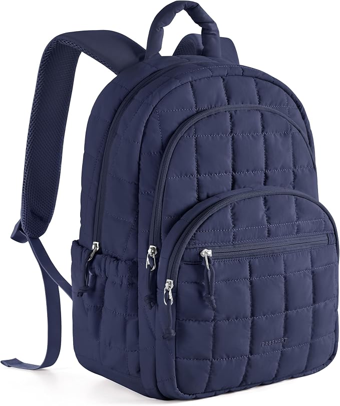 BAGSMART Travel Backpack for Women, College Laptop Backpack, Navy Blue | Fits 15.6" Laptop, Personal Carry-on Size with Trolley Sleeve, Quilted Style for College Nurse Teacher, Water-Resistant