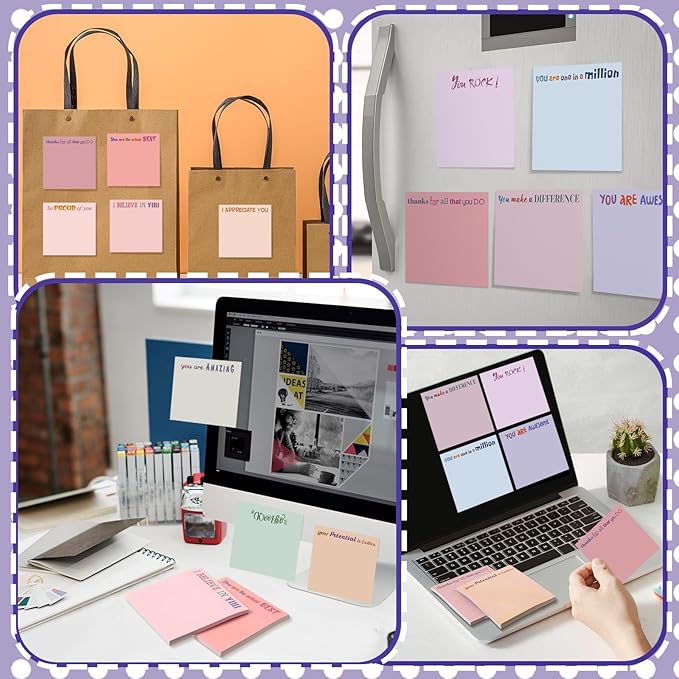 Yinder 24 Pcs Inspirational Sticky Notes Cute Motivational Sticky Notes Pad End of Year Employee Appreciation Gifts Bulk for Teacher Nurse Coworkers Office Supplies 3 x 3'' (Thank You,Aesthetics)