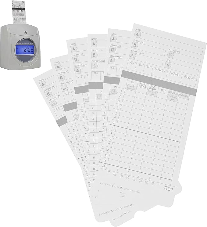 HN4000 Time Cards for Employee Time Clocks, Compatible with HN4000, HN2000, HN2500, HN4500, Card Numbers 1-50, Pre-Punched Holes, of 50 Cards, Separate Packaging (300)