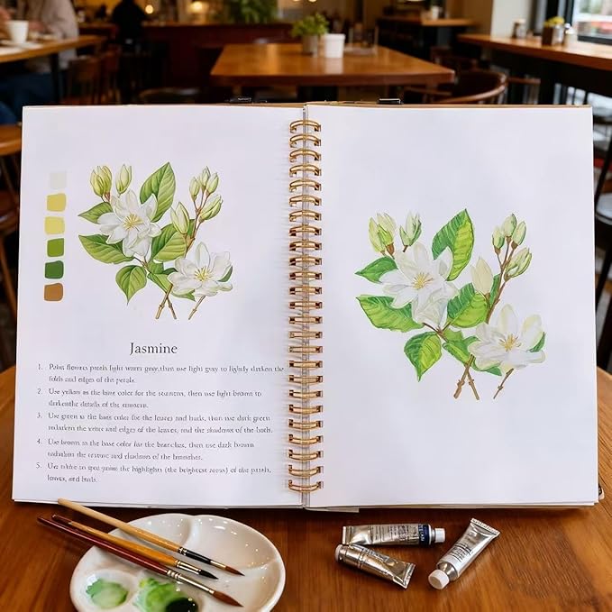 Watercolor Workbooks with Sketches, Beginner Friendly Water Coloring Book Watercolor Paint Set Art Crafts Painting Kit Gift for Adults, Any Level Artist (Flowers A, with Paint Set)