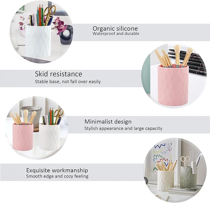minimaliving Pen Holder,Nordic Style Silicone Waterproof Pencil Holder for Desk Simple&Modern Minimalist Makeup Organizer Multifunctional Office Supplies for Home,Kids and School (Black)