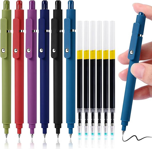 Gel Pens, 6 Pack 0.5mm Fine Point Pen Black Ink with 6 Refills, Quick Dry & No Smear, Smooth Writing Pens for Journaling, Back to School Supplies Office Desk Accessories Gifts for Nurse Women