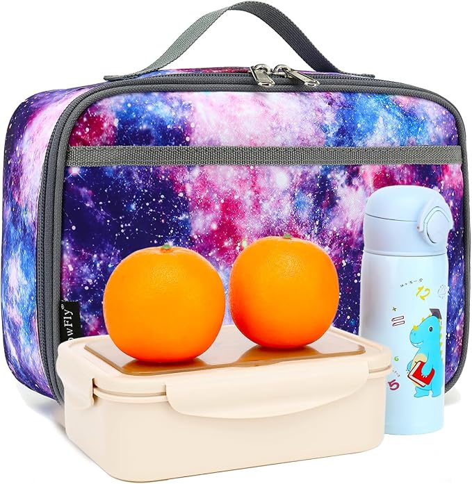 FlowFly Kids Lunch box Insulated Soft Bag Mini Cooler Back to School Thermal Meal Tote Kit for Girls, Boys,Galaxy