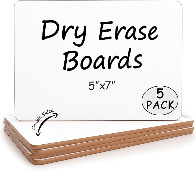 Scribbledo- Small White Board 5 Pack, 5 x 7 Double Sided Dry Erase Boards for Students, Mini Whiteboard Set for Kids, Teachers, Classroom, Homeschool, Handheld Personal White Boards