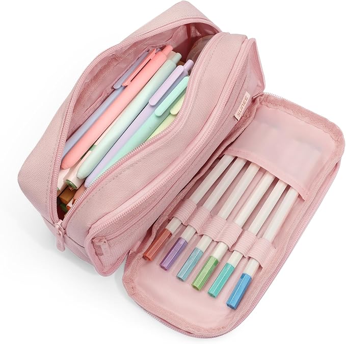 SUNEE Pencil Case, Large Capacity Pencil Pouch, Aesthetic Big Pen Bag 900D Oxford Pen Box for Office Stationery Organizer School Supplies Multifunctional for Teen Boys Girls Women Men, Pink
