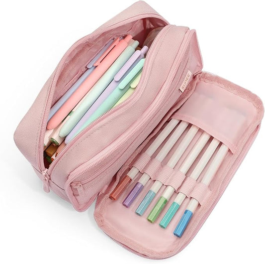 SUNEE Pencil Case, Large Capacity Pencil Pouch, Aesthetic Big Pen Bag 900D Oxford Pen Box for Office Stationery Organizer School Supplies Multifunctional for Teen Boys Girls Women Men, Pink
