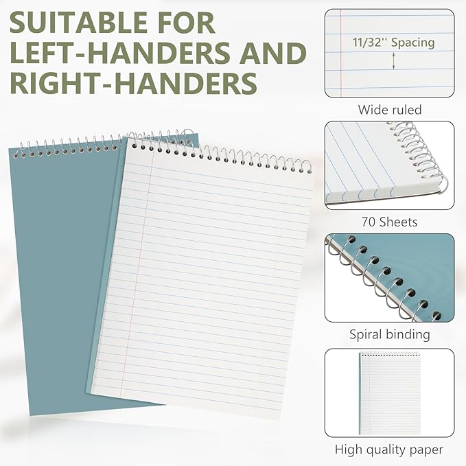 Resurhang 6 Pack 8.5 x 11'' Top Bound Office Steno Book Wide Ruled Double Sided Spiral Notebooks Reliable White Paper 70 Sheets/Pad Pastel Colors Covers for Writing School Notes(Business Color)
