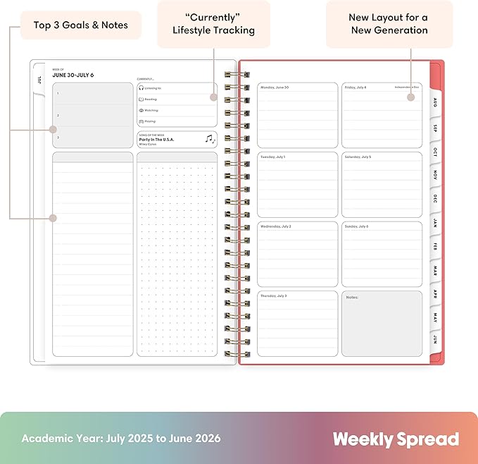 Blue Sky Gen Z 2025-2026 Weekly and Monthly Academic Year Planner Calendar, July 2025 - June 2026, 5" x 8", Flexible Interchangeable Cover, Wirebound, Laminated Tabs, Storage Pocket, Gladys