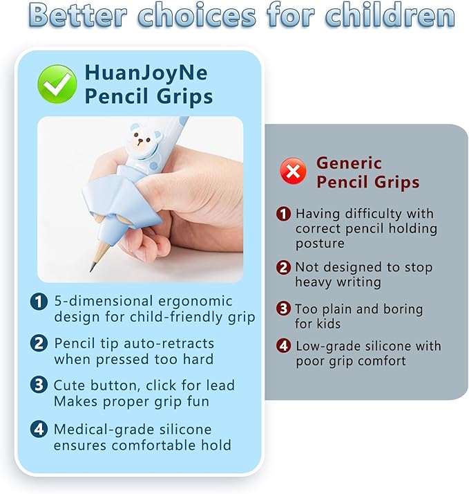 Pencil Grips for Kids Handwriting Smart Pressure‑Controlled Pencil Holder Gripper Posture Correction & Ergonomic Writing Tools Preschool Kindergarten Classroom & Homeschool Supplies (Blue)
