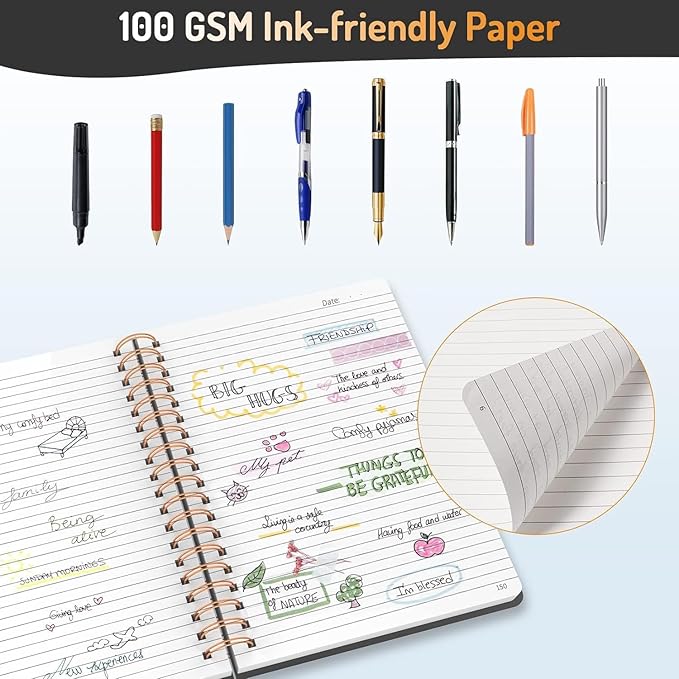 Forvencer Lined Spiral Journal Notebook with 300 Numbered Pages, B5 College Ruled Thick Journals for Writing with 100GSM Paper, Hardcover Notebooks with Contents for Work, School, Women Men, Blue