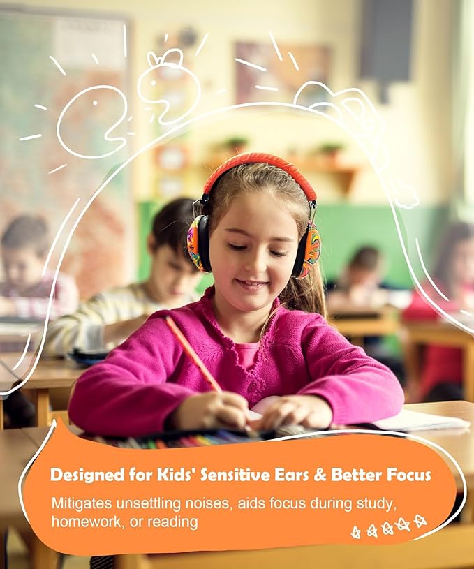 PROHEAR 032 Kids Ear Protection – Ear Muffs for Noise Reduction, 25NRR Noise Cancelling Headphones for Kids,Toddlers, Autism, Sensory Use, Hearing Protection – Orange