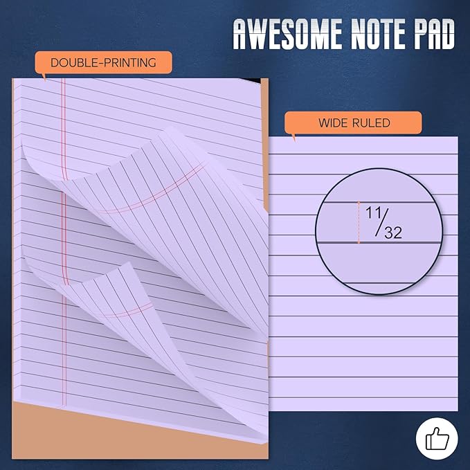 Purple Legal Pad 8.5 x 11 Wide Ruled Note Pads, 3 Pack Notepads 8.5 x 11 Lined Paper Wide Ruled Writing Pad, 30 Sheets Per Note Pad, Micro Perforated Colored Legal Pads for Work/School/Office