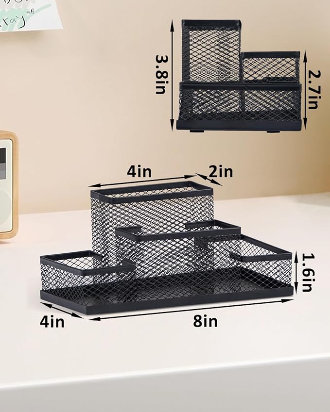 Pen Holder and Desk Organizer, Office Caddy Storage for School Home Office (Black, Medium)