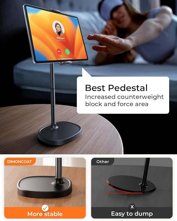 DIMONCOAT Height Adjustable Tablet Stand for Desk, Tablet Holder 360° Rotation: Desktop Tablet Accessories for 4.7-10" Like iPad Pro, Air Mini, Kindle, E-Reader, iPhone 17 Pro Max