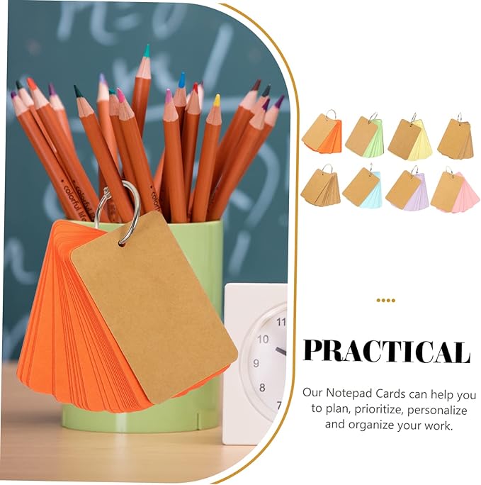 NUOBESTY 8Pcs Portable Blank Flashcards with Ring Memo Note Cards for Studying Office Use and Daily Planning present for Students and Friends