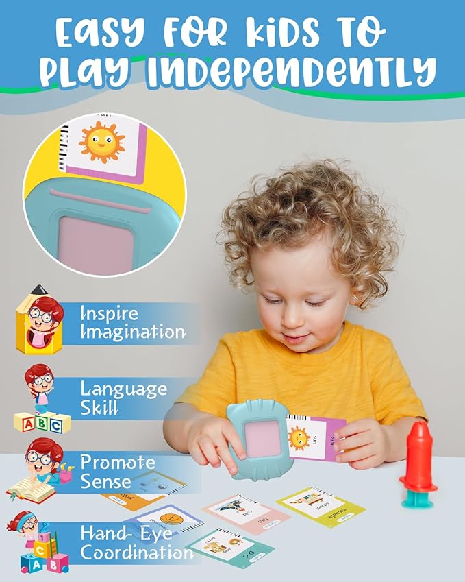 510 Words Spanish English Bilingual Talking Flash Cards for Toddlers 1-3, Pocket Speech Learning Montessori Toys for Kids, Sensory Therapy Preschool Educational Christmas Birthday Gifts for Boys Girls
