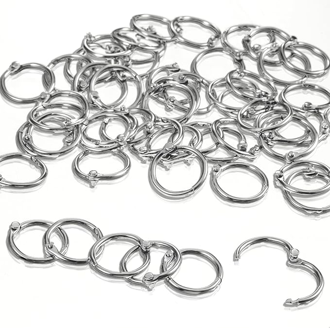 50 Pcs Loose Leaf Binder Rings Small Binder Rings for Index Cards Metal Mini Book Ring Key Ring Clips for Paper Binding Flash Card Notebook Office Silver 0.79 Inch