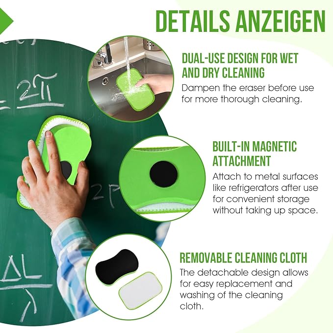 2 PCS Chalk Eraser - Dry Erase Board Cleaner, Dust-Free Reusable for Blackboard, Whiteboard, Markers, Classroom, Home and Office