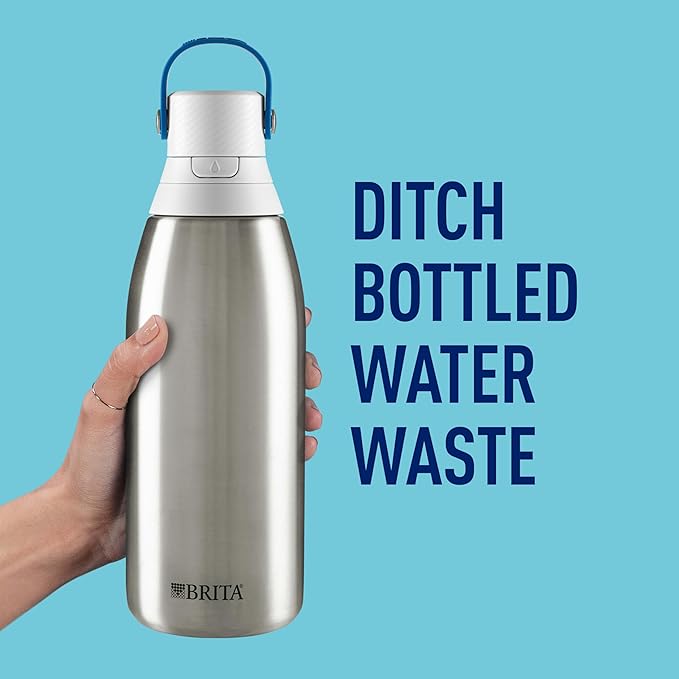 Brita Stainless Steel Premium Filtering Water Bottle,BPA-Free,Reusable,Insulated,Replaces 300 Plastic Water Bottles,Filter Lasts 2 Months or 40 Gallons,Includes 1 Filter, Stainless 32 oz(Pack of 12)