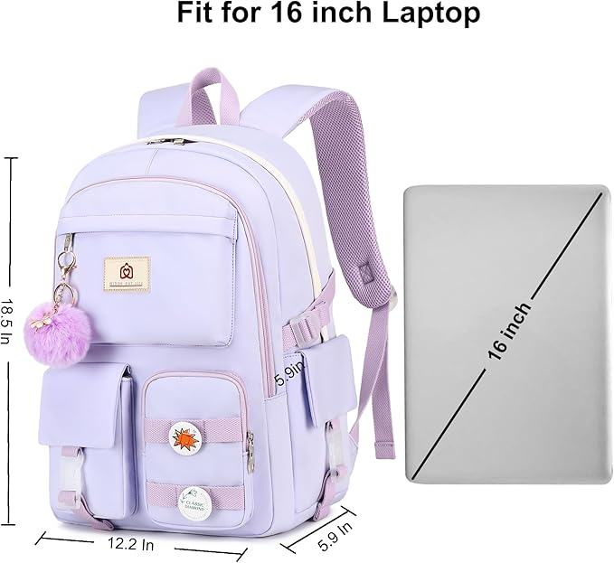 Hidds Laptop Backpacks 15.6 Inch College Backpack Elementary Middle High School Bag Large Cute Bookbags Anti Theft Travel Back Pack Casual Daypack Kids Book Bag for Teens Girls Women Students-Purple