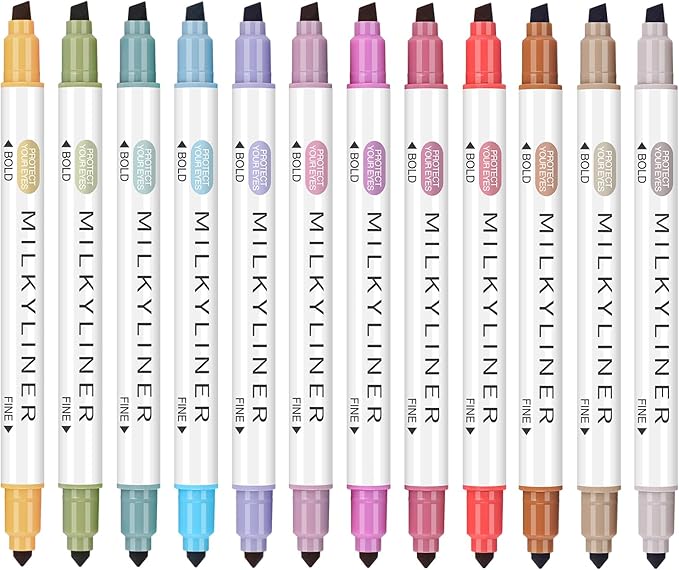 HANKU Pastel Highlighters 12 Pack, Dual Tip No Bleed Bible Highlighters Assorted Colors, Retro Color Highlighter Markers for Bible Study Journaling Back to School Office Supplies