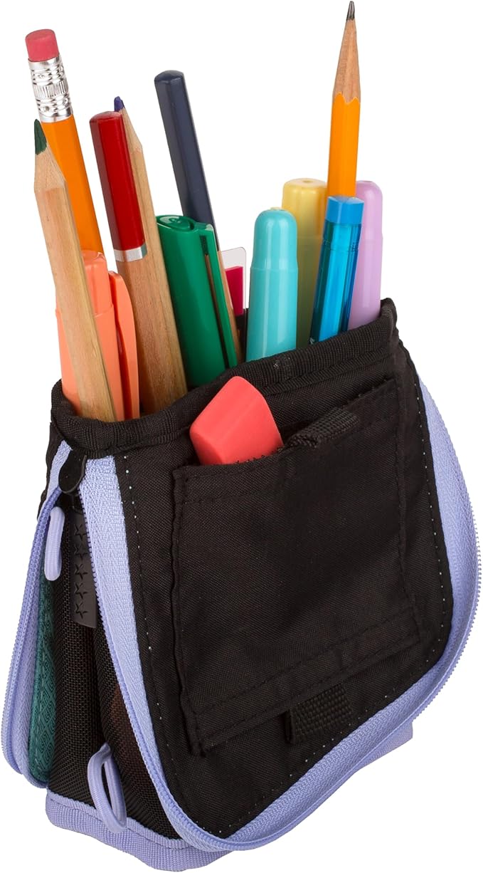 Five Star Pencil Pouch, Pen Case, Stand 'N Store Zipper Pouch, Fits 3-Ring Binder, Storage Organizer for School Supplies Earbuds Chargers Cables Makeup, Teal/Berry (500209F-ECM)