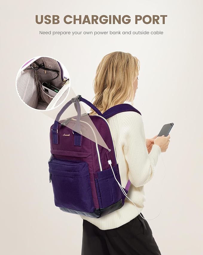 LOVEVOOK Travel Laptop Backpack Women, 15.6 Inch Anti-theft Laptop Bag with USB Port, Fashion Waterproof Computer Backpacks Teacher Nurse Backpack Purse for College Work