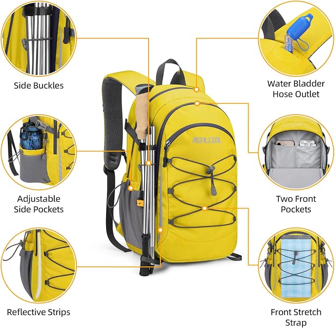 RealCool 20L Lightweight Hiking Backpack, Waterproof Daypack for Camping | 210D tear-resistant nylon, breathable shoulder and back panel, Multi-Compartment,hydration system,reflective strip,bungee net