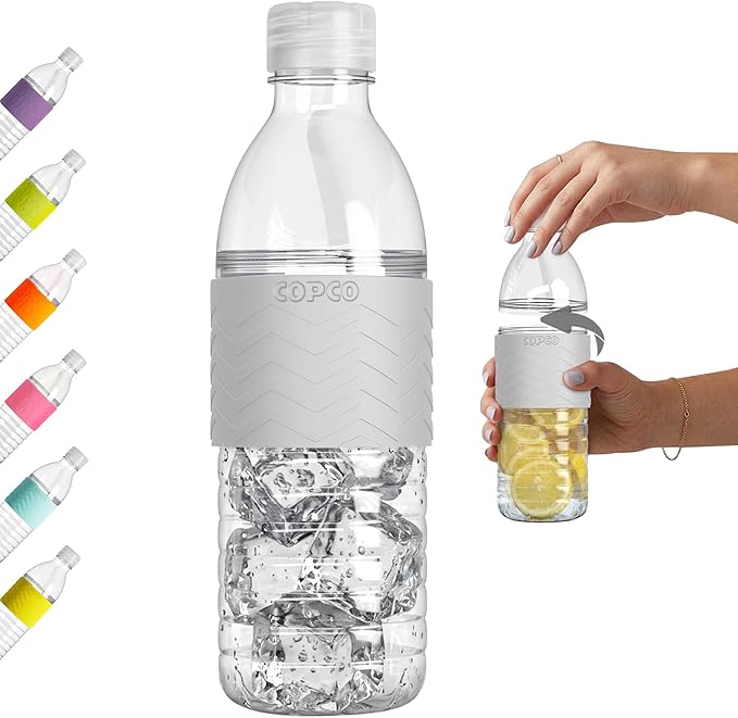 Copco Hydra Water Bottle with Spill-Resistant Lid, 16.9 oz - Reusable Tritan Non-Slip Sleeve, Twist-Open Body - BPA-Free, Leak-Proof, Durable & Portable for Gym, Office, School (Gray)