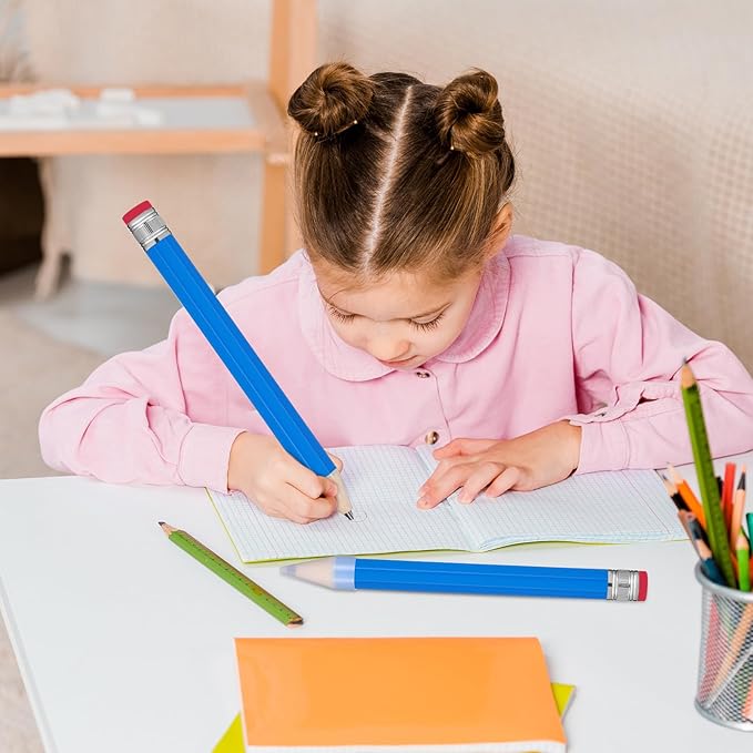 STAHAD Giant Wooden Pencils 2pcs Jumbo Novelty Extra Large Blue Pencils for School Drawing Writing Supplies for Preschoolers