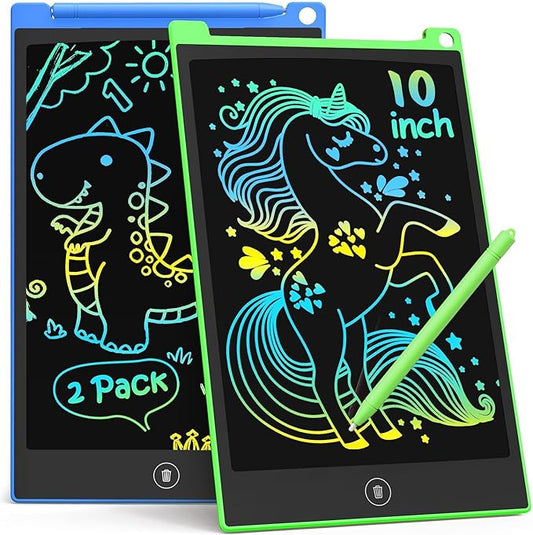 TECJOE 10 Inch 2 Pack LCD Writing Tablet, Colorful Doodle Board Drawing Tablet for Kids, Kids Travel Learning Toys Christmas Birthday Gifts for 3 4 5 6 7 8 Year Old Boys and Girls Toddlers