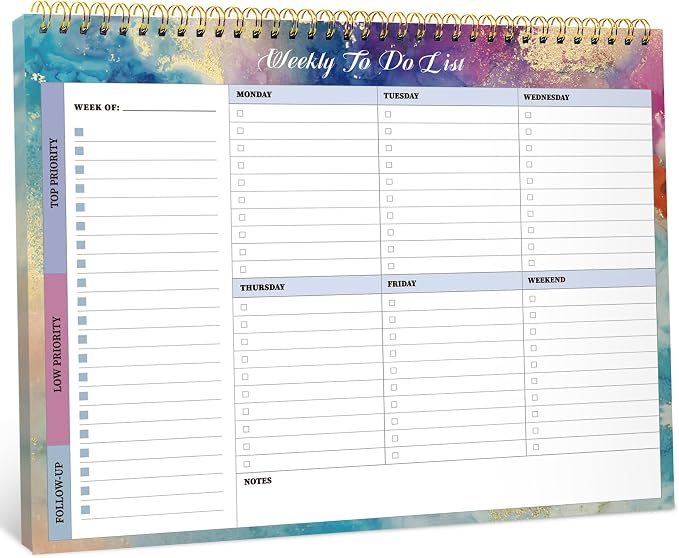 Weekly To Do List Notepad with 52 Undated Sheets（8.5"×11"）- Weekly Desk Planner for Women & Man, Work and Home - Gilded Elegance