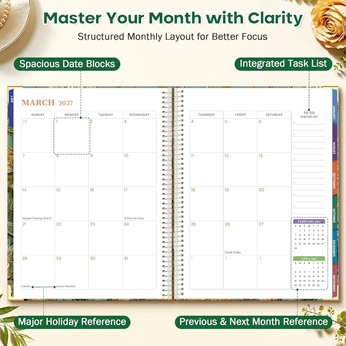 Planner 2026-2027, 8.5" x 11" Academic Planner Jul 2026 - Dec 2027, 18 Month Planner Weekly and Monthly, Hardcover Calendar Planner with Large Laminated Tabs, No Bleed Paper, Pockets for Women Student
