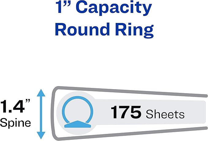 Avery Standard View 3 Ring Binders, 1" Round Rings, 175-Sheet Capacity, 1.4 Inch Wide Spine, White Binders, Ideal for Lightweight Organization and Occasional Referencing (12-Pack of 05711)