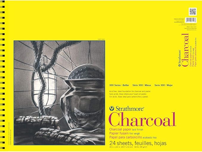 Strathmore 300 Series Wire Bound Charcoal Pad, 64 lb. Laid Surface, 18 X 24 inches, White, 24 Sheets (330-18)