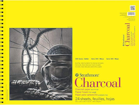 Strathmore 300 Series Wire Bound Charcoal Pad, 64 lb. Laid Surface, 18 X 24 inches, White, 24 Sheets (330-18)